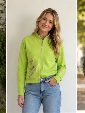 BCBGMaxAzria Lime Green Embellished Zip Jacket